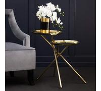 Oria Gold Finish 2 Tier Tray Side Table