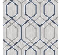 Oria Hex Wallpaper Geometric Navy Grey Glitter Textured Vinyl