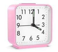ORIA Silent Alarm Clocks, Analog Clock Bedside, Battery Operated Table Clocks with Snooze, Night Light, Luminous Display for Bedroom Office, Basic Alarm Clock for Kids&Elder (Pink)