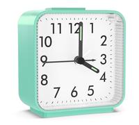 ORIA Silent Analogue Bedside Alarm Clock, Battery Operated, Snooze, Green | Silent Sweep Movement, Large Easy-Read Dial, Luminous Hands, 5-Minute Snooze, 1 AA Battery Required