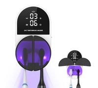 ORIA UV Toothbrush Sanitizer, Wall Mounted Toothbrush Holder with Sterilizer Function, LED Clock Display, Dual Disinfection, Hands-Free Wave Sensing for Household and Travel
