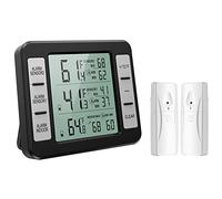 ORIA Wireless Fridge Freezer Thermometer, 2 Sensors, Alarm, Black | 100m Range, Indoor -10°C to 60°C, Sensor -40°C to 60°C, Max/Min Records, Magnetic Back, Stand and Hanging Hole