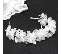 Oriamour Flower Girl Headband with Ivory Tulle Flowers Wedding Headpiece for Girls, Princess Pearl Hair Accessories Tiara for Birthday Party, First Communion
