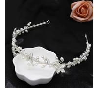 Oriamour Flower Girl Headpiece, Flower Girl Hair Accessory, Silver Wedding Headband for Girls, Princess Crystal Pearl Hair Accessories for Birthday, Party, First Communion,Wedding