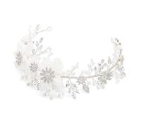 Oriamour Flower Girl Headpiece Ivory Tulle Flowers Wedding Headband for Girls Brides, Princess Pearl Hair Accessories for Birthday Party, First Communion Bridal Headpiece For Women, 1 Count (Pack of