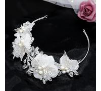 Oriamour White Flower Girl Headpiece for Wedding Flower Girl Headband Communion headpiece for girls Princess Crystal Hair Accessories for Birthday Party, First Communion Silver