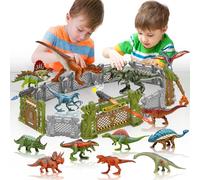 Oriate Dinosaur Catch n Run Fighting Playset Age 3+, Include Big Trex & Carnotaurus 12 Miniature Dino Figurines, 2 Trees 2 Blasters and More, Dinosaurs Toy Gift for Kids