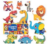 Oriate Dinosaur & Safari Animal Magnetic Tiles, 10pcs Jungle Animals Dinosaurs Construction Tiles Compatible for Kids Magnet Tile Blocks Building Pretend Play STEM Educational Toy