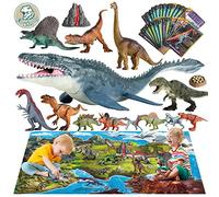 Oriate Dinosaur Toys For Boys Girls，45pcs Dinosaurs Figures, Card, Play Mat | Realistic Mosasaurus Plastic Dinosaurs World Playset for kids Age 3 4 5 6,Trex Spinosaurus Carnotaurus，Birthday Gifts for Kid