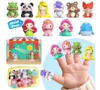 Oriate Fairy Tale Finger Puppets Toddler Toys, Story Time Puppets with Pretend Play Stage, Bath Toys for Toddlers with Storage Bag, Party Favors Easter Basket Stuffers 12m+ 10 Pc