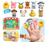 Oriate Farm Animals Finger Puppets, Baby Finger Puppet Bath Toys, 10PCS Toddler Farming Animal Travel Toys, Puppet Show Stage Storage Bags incl. Baby Party Bag Fillers Pool Water Toy, 12m+