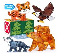 Oriate Magnet Animal Toys for Magnetic Tiles, 5pcs Movable Joint Woodland Animals Compatible with Magnetic Blocks, Bear Tiger Wolf for Kids, STEM Educational Montessori Travel Toys