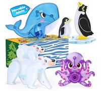 Oriate Magnet Animal Toys for Magnetic Tiles, 6pcs Arctic Animals for Magnetic Blocks, Movable Joint Octopus Penguin Polar Bear Whales for Kids, STEM Educational Montessori Travel Toys
