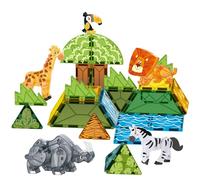 Oriate Magnet Safari Animals Magnetic Tiles Blocks, 30pcs Movable Joint Zoo Animals with Magnetic Building Construction Magnet Tiles, Lion Zebra Giraffe Kids Educational Animal Toy Zoo Travel Set