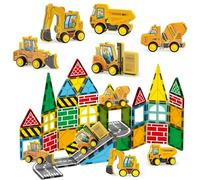 Oriate Magnetic Tiles Engineering Construction Vehicle Road Set,Kids Toys Games with Magnetic Blocks STEM Educational,City Sensory Magnet Tiles,Birthday Gifts for Kids ages 3+ Boys Girls Toys with Car
