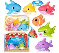 Oriate No Hole Mould Free Baby Bath Toys, 6pcs Shark Toys Toddler Swimming Pool Water Toys, Storage Bags Anniversary Card Hand Puppets Theater incl.Baby Bath Toy Thanksgiving Valentine