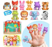 Oriate Safari Animal Finger Puppets Bath Toys, Story Time Puppets with Pretend Play Stage, Toddler Bath Toys with Storage Bag, Travel Party Favors Easter Basket Stuffers 12m 10Pcs