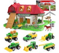 Oriate Toy Barn House with Tractor Farm Animals, 1/64 Diecast Tractors for kids 3-5, Big Red Farm Barn Toys Playset for Kid 3-8, Birthday Gifts Boys Girls