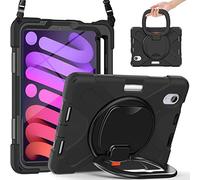 ORIbox Commute Case for iPad mini 6, Heavy Duty Rugged Protective, 3 in 1 Shockproof Bumper with 360° Ring Holder Kickstand,Commute Black
