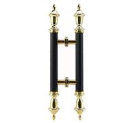 ORICALCHASM Commercial Large Door Handle Black and Gold, Round Pole Bar Handles with Retro Style Ends, Push Pull Door Handle(80cm/31 1/2" 40cm)