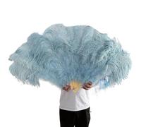 ORICALCHASM Folding Hand Fan for Ladies, Yellow Large Ostrich Feather Fans Fluffy Performance Dance Folding Hand Held Fan Various Styles Party Props Stage Show Props Fan(Light Blue,130CM)