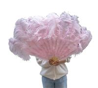 ORICALCHASM Folding Hand Fan for Ladies, Yellow Large Ostrich Feather Fans Fluffy Performance Dance Folding Hand Held Fan Various Styles Party Props Stage Show Props Fan(Light Pink,100CM)