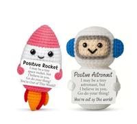 Orichane Crochet Rocket Astronaut Emotional Support Pals 2PCS with Encouragement Card Cute Animals Gift Set for Friends Birthday Encouragement Gift Room Decor (Rocket Astronaut 2pcs)