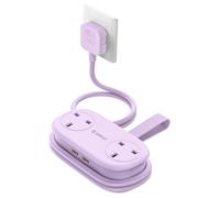 ORICO 65W GaN Travel Extension Lead with USB Slots (2 USB-A/2 USB-C), Flat Plug Power Strip with 2 Way Plug Extension Socket and 1.6M Extension Cord, Fast Charger for MacBook/iPad/iPhone - Purple