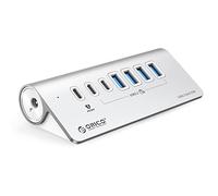 ORICO 7 Port USB C Hub with 10Gbps Data Transfer, Aluminum Powered USB Hub with 60W PD Charging, USB Extender with 4 USB A Data Ports and 2 USB C Ports for Laptop, MacBook, PC, iMac, SSD, HDD