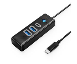 Orico Hub Adapter USB-C to 2X USB 3.0 + USB-C, 0.15 m, Black