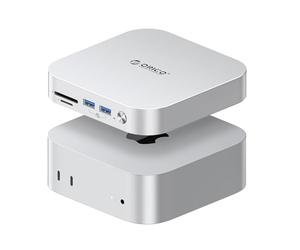 ORICO Mac Mini M4 Dock, MiniLink USB Hub Compatible for Mac Mini M4 2024, 9-in-1 Aluminum Dock with SSD Enclosure for NVME/SATA M.2, USB A 10Gbps, 3.0 SD/TF Card Readers, 3.5mm Audio Jack