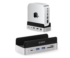 ORICO MiniDock Compatibility with Mac Mini M4, 10-in-1 Aluminum USB C Hub with M.2 SSD Enclosure, 10Gbps USB-C & USB-A, 4K HDMI, Gigabit Ethernet, SD/TF Card Readers-VS10