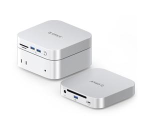 ORICO MiniLink Mac Mini Hub & Stand with 40Gbps NVMe SSD Enclosure, 2 * 4TB M.2 NVMe SSD Enclosure, Aluminum Mac Mini M4 Dock, 3 * 10Gbps USB-A Ports, 4.0 SD/TF Card Readers- M47P