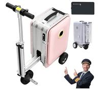 ORIDLECTAL Electric Luggage Scooter - Ride-on with removable battery; under 100Wh TSA compliant, 12km/h max speed, USB power bank; for airport commute, vacation, weekend travel Pink