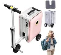 ORIDLECTAL Rideable Luggage - Scooter suitcase combo; one button telescopic, 110kg load capacity, solid 5.5" tires, 6° climbing; for adult travel, hand luggage on planes, train stations Pink