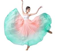 ORIDOOR 720 35" Long Women's Fairy Lyrical Dance Skirt Gradient Color Swing Skirt Ballet Modren Dance Costumes, A Pink Green, One Size