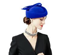 ORIDOOR British Style Pillbox Hat Women Church Wedding Winter Vintage Fascinator Beret 100% Wool Felt Hat with Veil, 03b-royal Blue, One Size