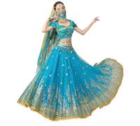 ORIDOOR Ladies Dress up Costumes Indian Aladdin Jasmine Princess Belly Dancing Bollywood Costumes, 01-blue, Small