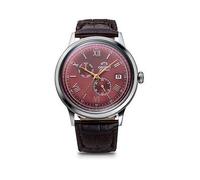 Orient Bambino Automatic Multi Dial 40mm Red Dial Stainless Steel Case Brown Leather Strap, Multi, Men Print