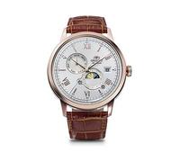 Orient Bambino Sun and Moon White Dial Roman Tan Leather Strap Rose Gold Case, One Colour, Men One Colour