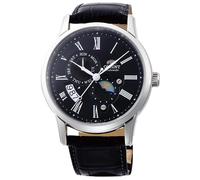 Orient Bambino Sun & Moon Mechanical Black Dial Leather Mens Watch RA-AK0010B30B