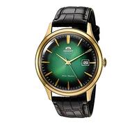 Orient 'Bambino Version IV' Japanese Automatic Stainless Steel and Leather Dress Watch, Green, Gold Accents