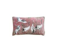 Orient Cranes Hand Painted Printed Piped Velvet Cushion Wylder Tropics Pink 30cm x 50cm