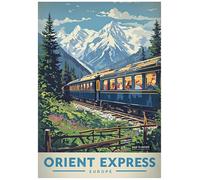Orient Express Train Journey Through Scenic European Landscape - Retro Europe Travel Poster A4 Size Vintage Wall Art Print of Famous European Destinations Ideal for Home or Office Decor