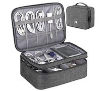 ORIENT FAMULAY Travel Electronics Organizer, Waterproof Cable Organizer Bag for Electronic Accessories Double Layer Large Shockproof Cable Storage Bag for Cord, Hard Disk, Power Bank, Tablet -Gray