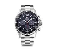 Orient Mako III Solar Powered Divers Chronograph Watch with a Black Dial, Unidirectional Bezel in a Stainless Steel Case and Bracelet, Black, Men Black