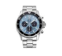 Orient Mako III Solar Powered Divers Chronograph Watch with a Light Blue Dial, Unidirectional Bezel in a Stainless Steel Case and Bracelet, Multi, Men Print