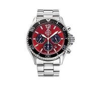 Orient Mako III Solar Powered Divers Chronograph Watch with a Red Dial, Unidirectional Bezel in a Stainless Steel Case and Bracelet, Multi, Men Print