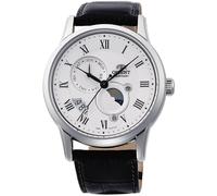 Orient Men's Watch RA-AK0008S30B Sun and Moon White Dial Black Leather Strap 50M