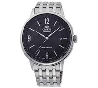 Orient Simple Arabic Men's Automatic Manual Winding Mechanical Casual Bracelet Stainless Steel Case Wrist Watch, Steel Black, Casual